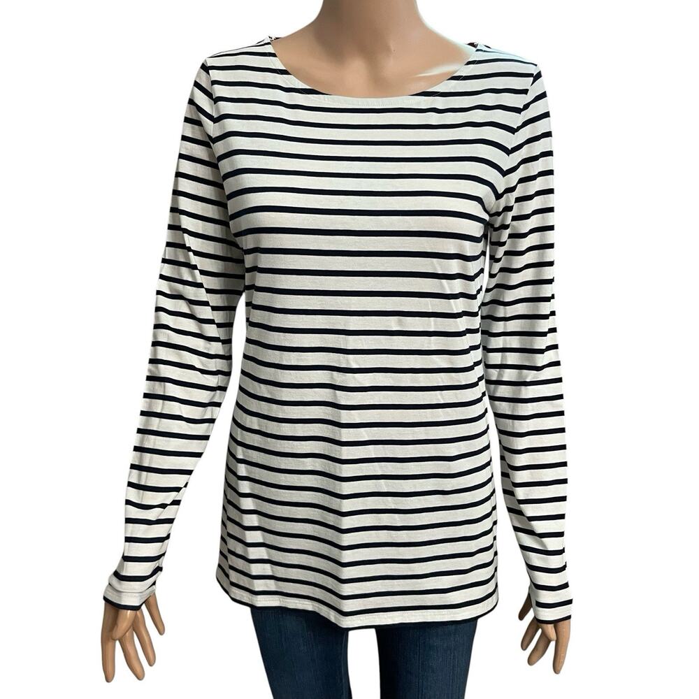Boden Long Sleeve Striped Tshirt 6 Round Neck Preppy Classic White Navy Cotton